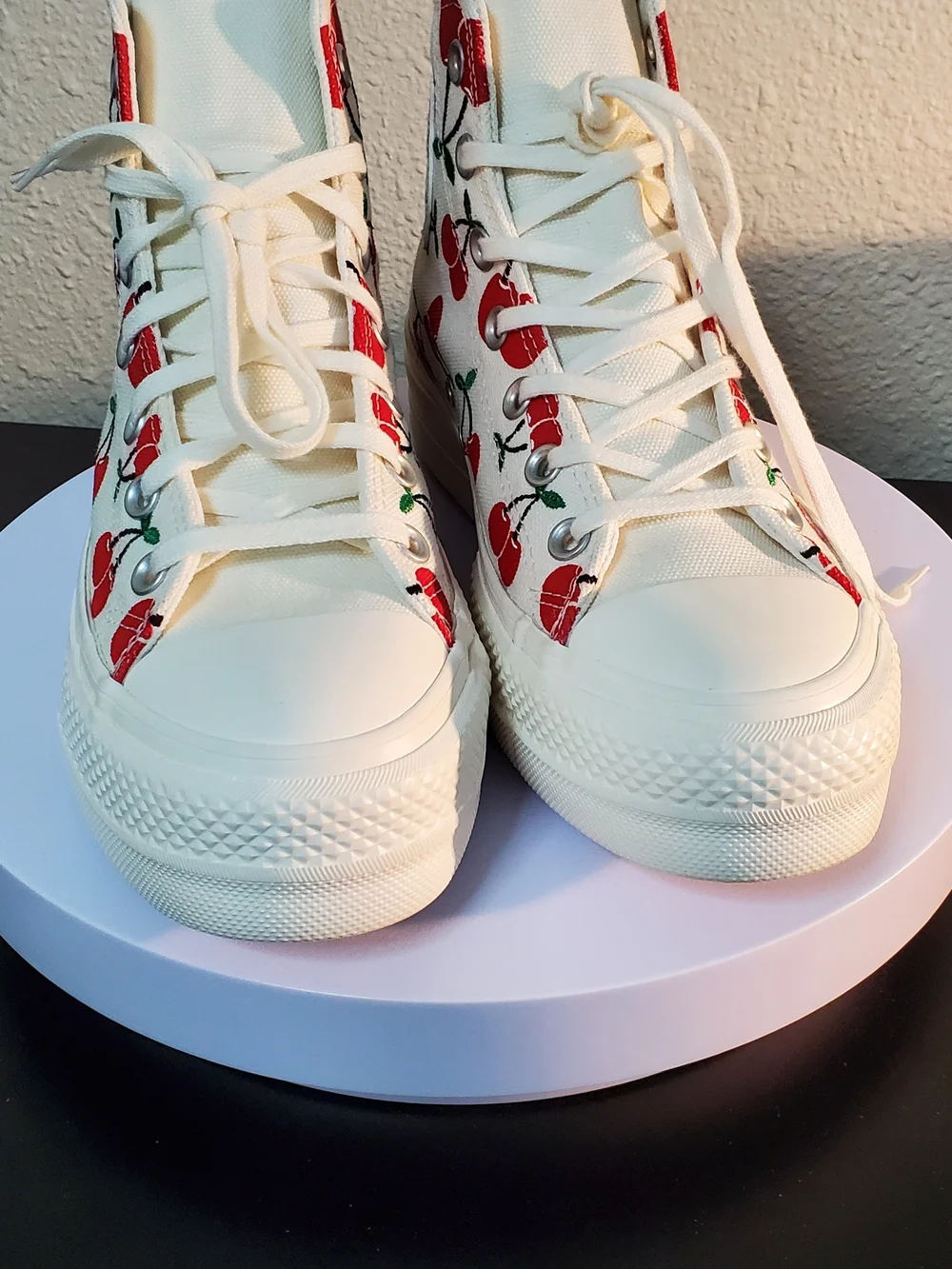 Converse Chuck Taylor High Top Sneakers - White with Red Cherry Print - Picture 4 of 11
